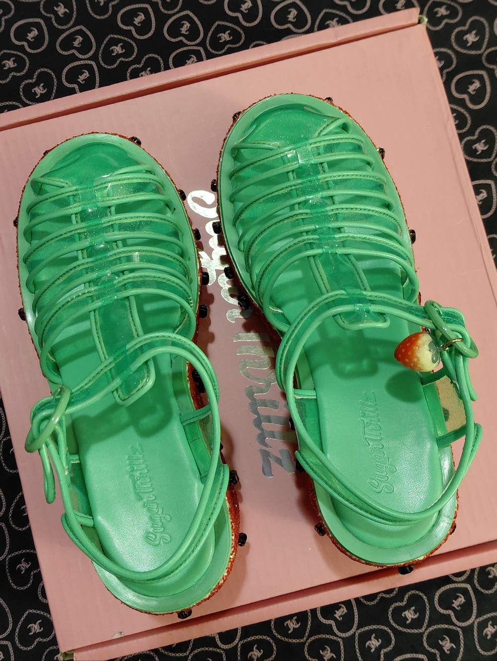 Dolls Kill Sugar Thrillz Watermelon Glitter Jelly Platform Sandals U.S 9 / 8.5 - Picture 5 of 11